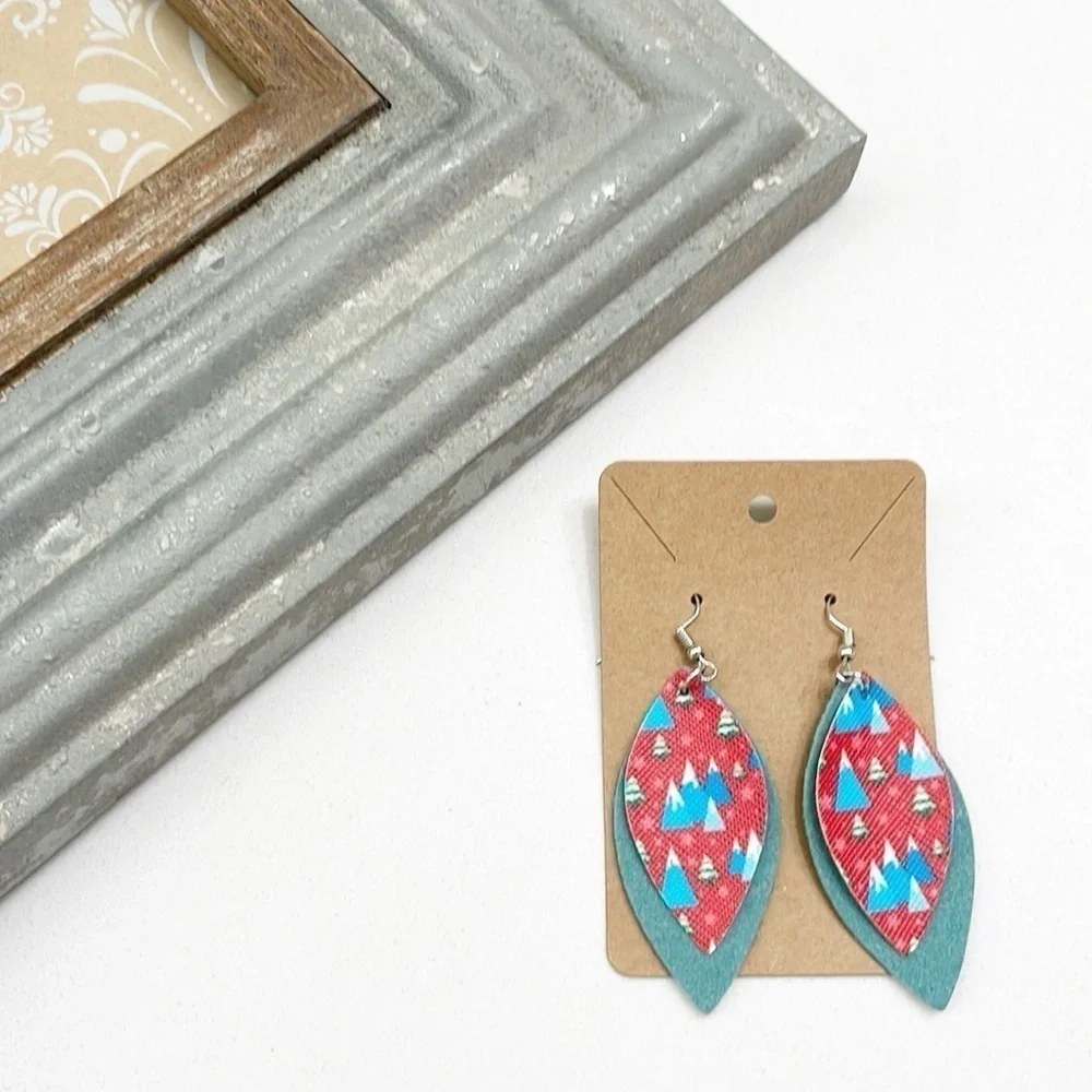 Christmas tree print teardrop hand made earrings